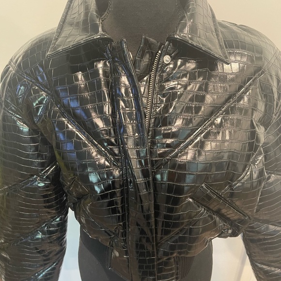 Rosa Croc-effect Bomber Jacket by Rotate Birger Christensen. Cropped puffer - Picture 2 of 12